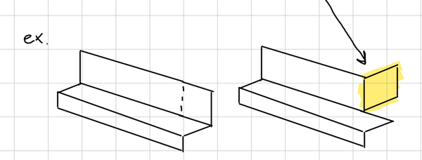 Diagram of a return or tab bent 90 degrees over a seam