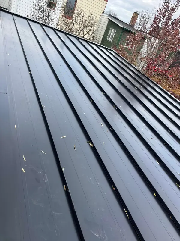 Black standing-seam metal roof panels